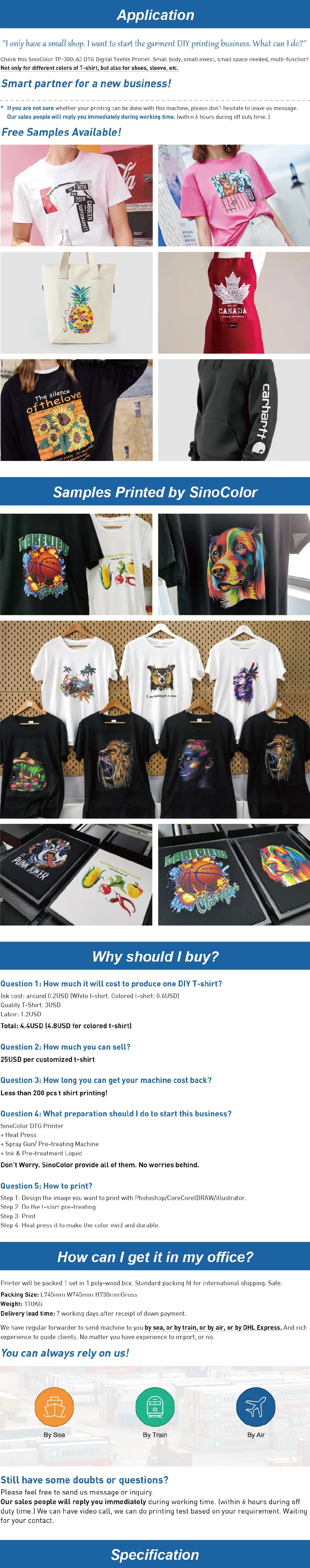 2020 New Multicolor A3 Size Double Heads 30X40cm Digital Textile DTG Printer for T-Shirt