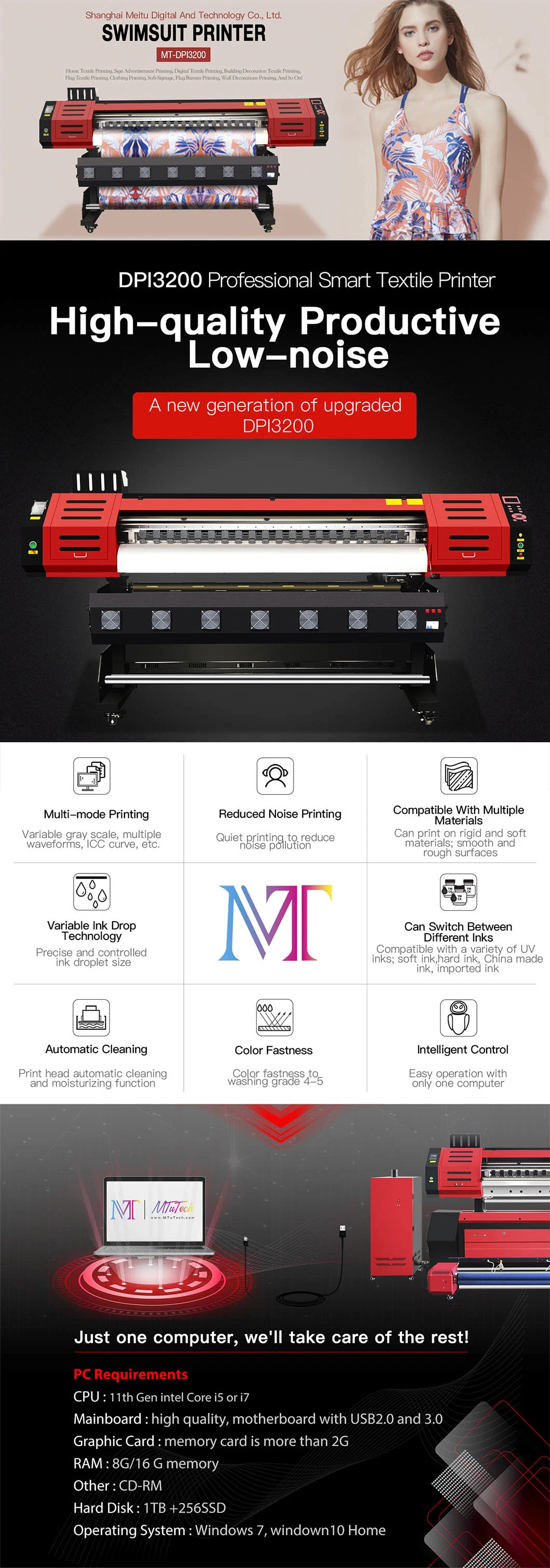 Wholesale Price Large Format Reactive Textile Printing Machine Mt 1.8/3.2 Meters Sublimation Digital Printer Mt-Dpi3200